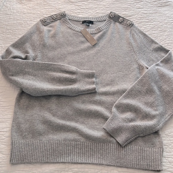 NWT J. Crew Jeweled Buttons Lambswool Crew Neck Sweater - Picture 4 of 7